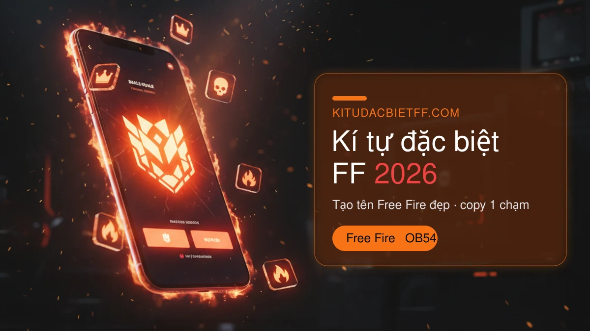 Kí tự đặc biệt FF 2026 nền gaming tối tạo tên Free Fire đẹp OB54