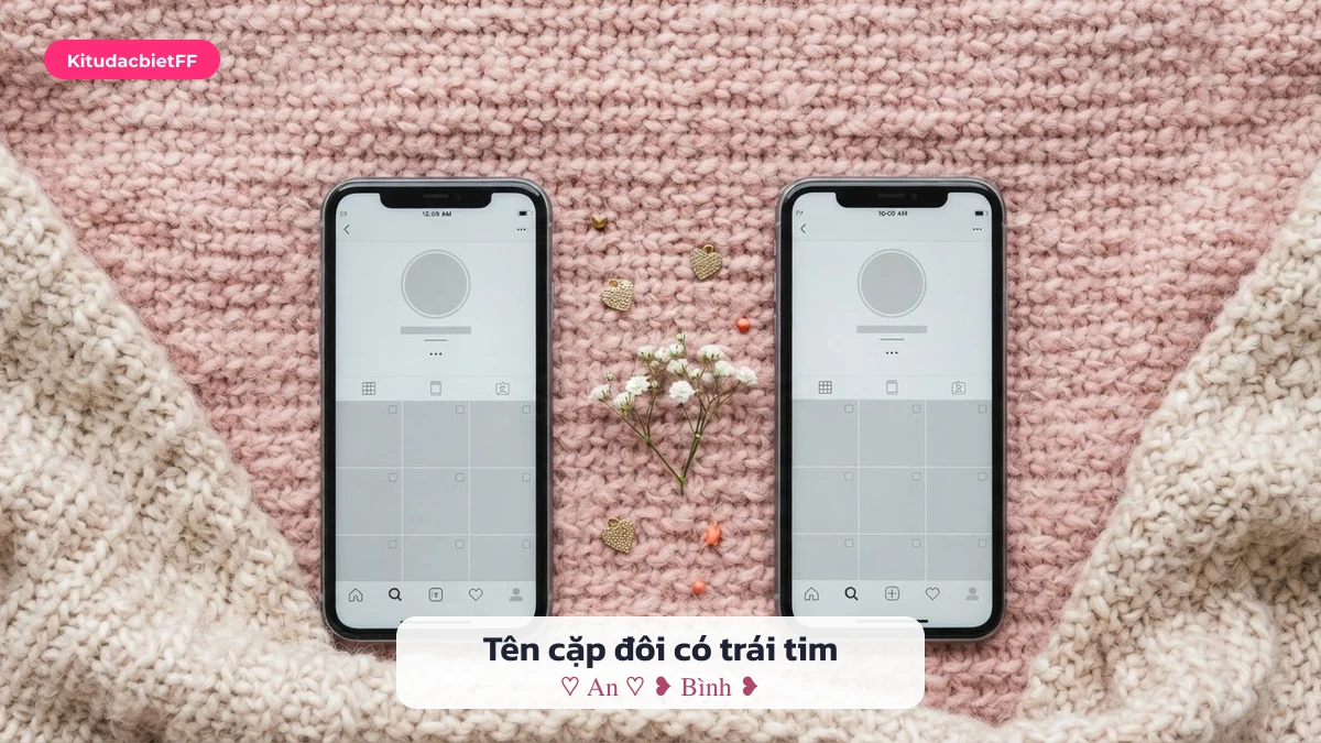 Tên cặp đôi có kí tự trái tim trên hai điện thoại