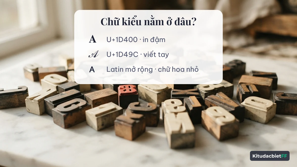 Chữ kiểu trong bảng mã Unicode Vị trí chữ kiểu in đậm và viết tay trong bảng mã Unicode