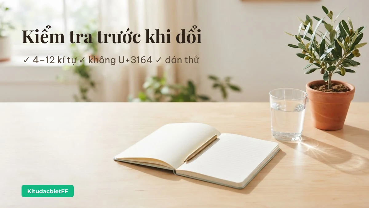 Kiểm tra tên Free Fire trước khi đổi: độ dài, kí tự bị chặn, dán thử