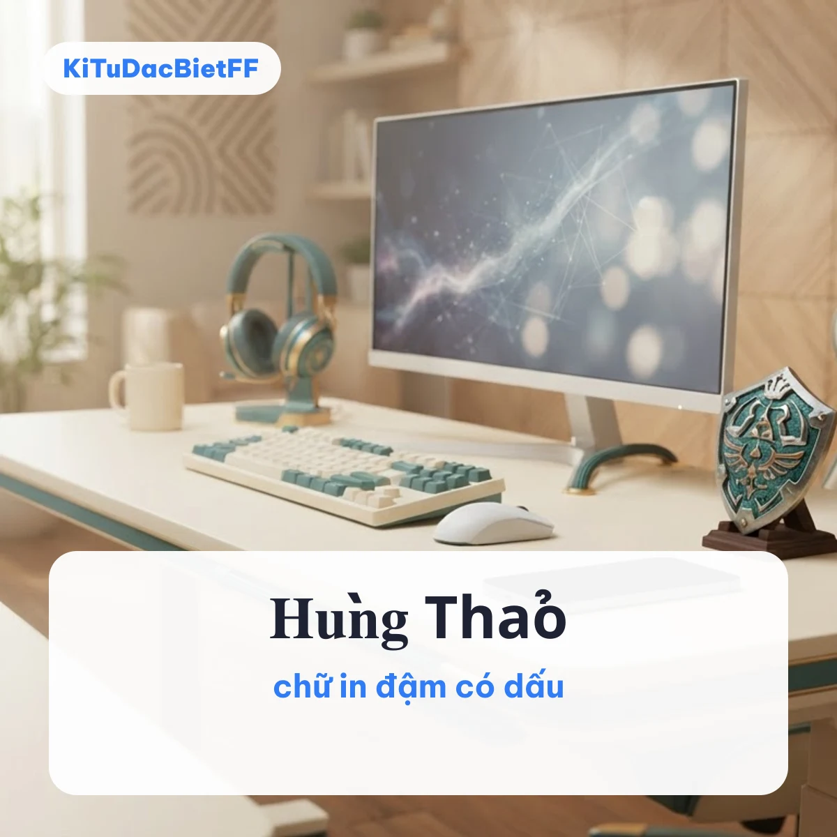 Chữ in đậm có dấu như 𝐇𝐮̀𝐧𝐠 và 𝗧𝗵𝗮̉𝗼 trên nền bàn máy tính màu kem