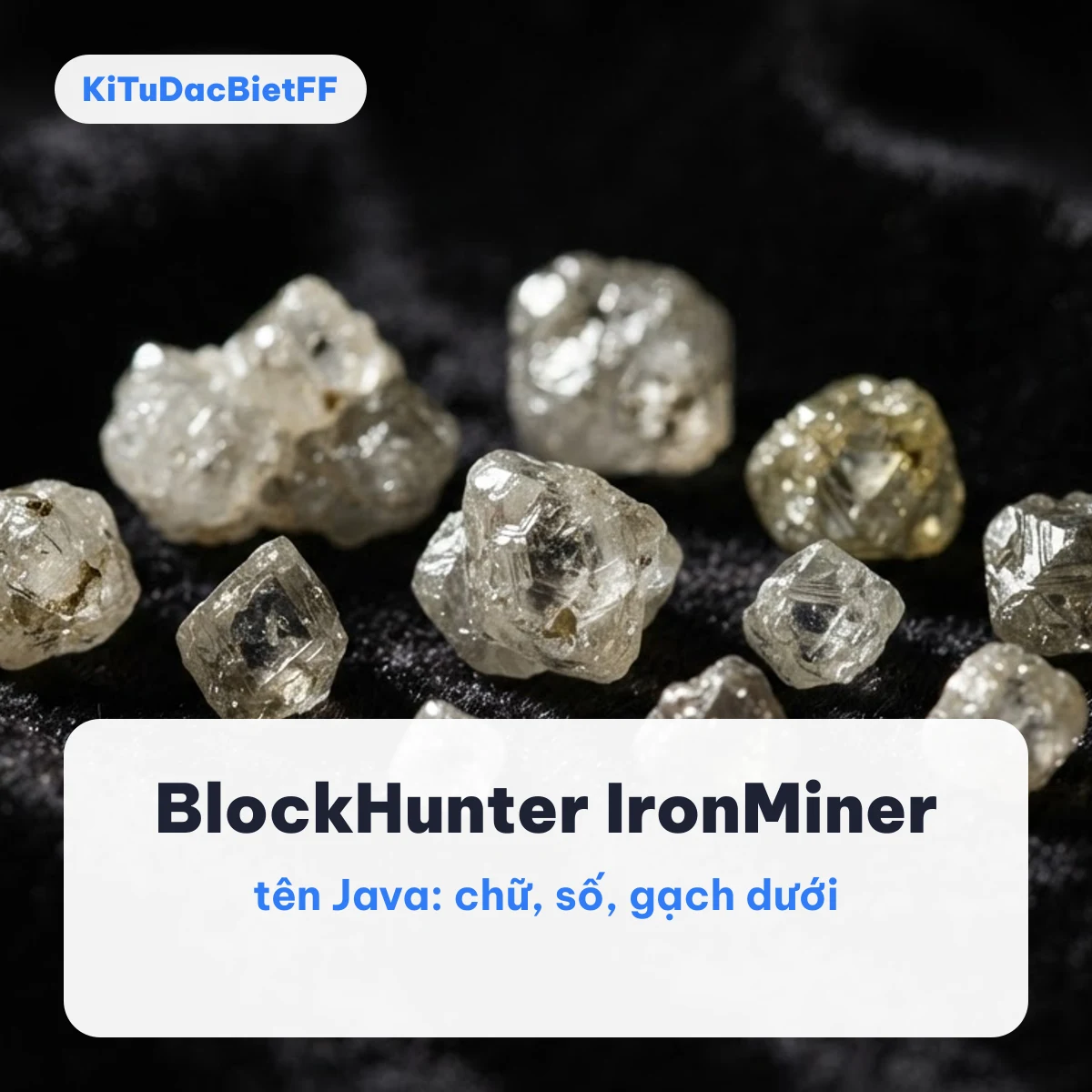 Tên Minecraft hay cho nam như BlockHunter, IronMiner trên nền kim cương thô